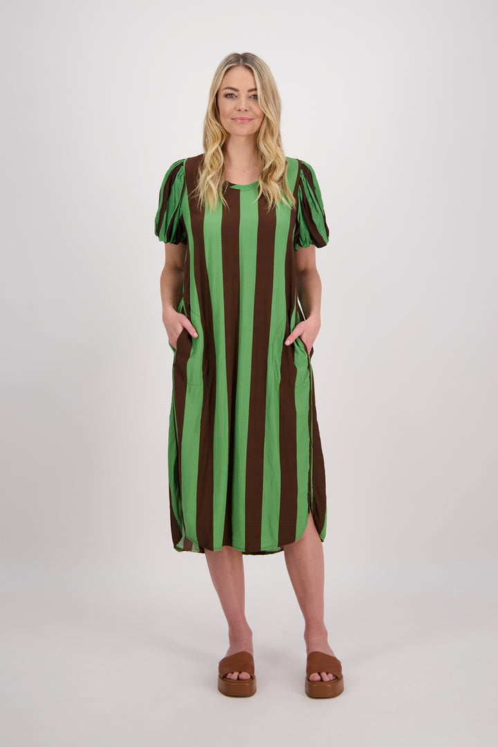 Petra Dress (Choc / Green Stripe)