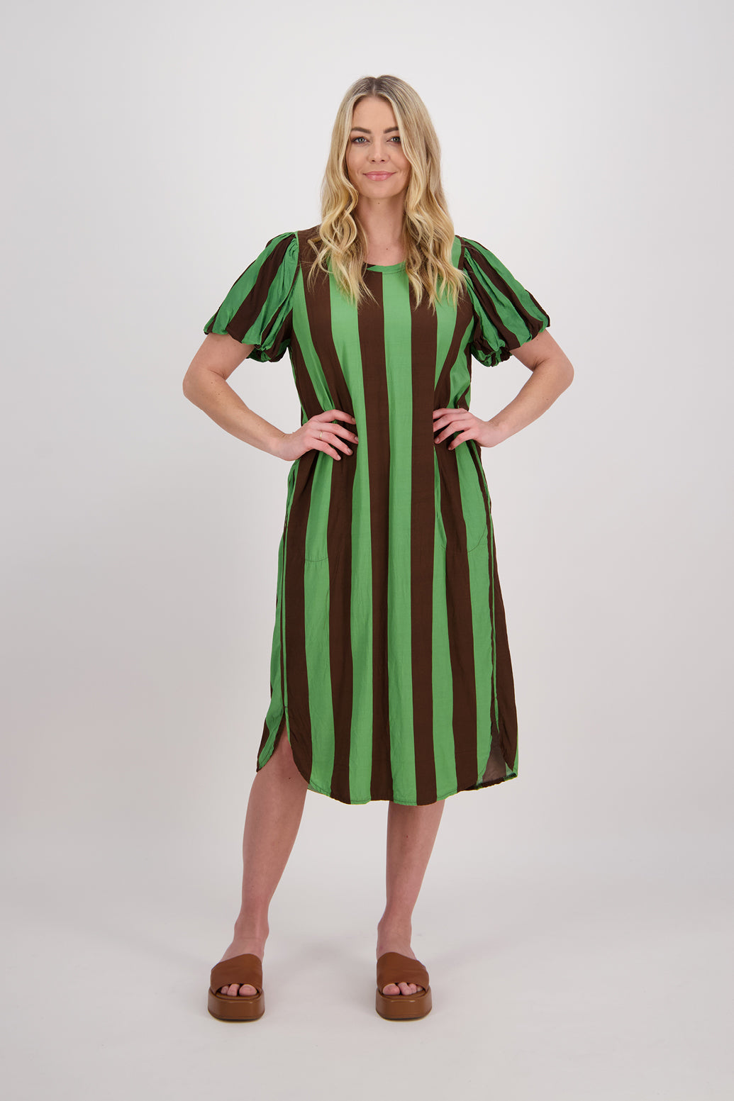 Petra Dress (Choc / Green Stripe)