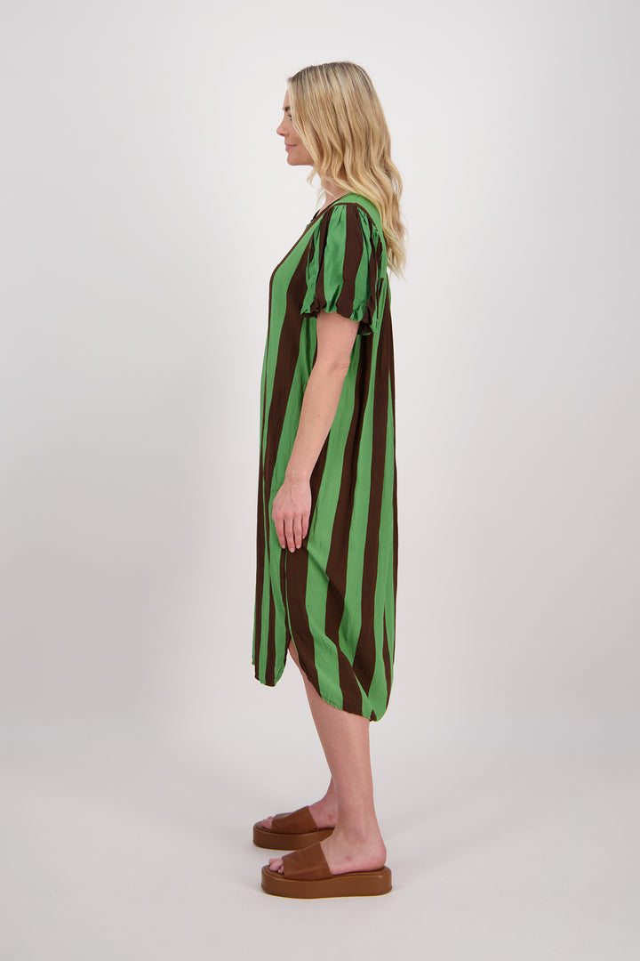 Petra Dress (Choc / Green Stripe)