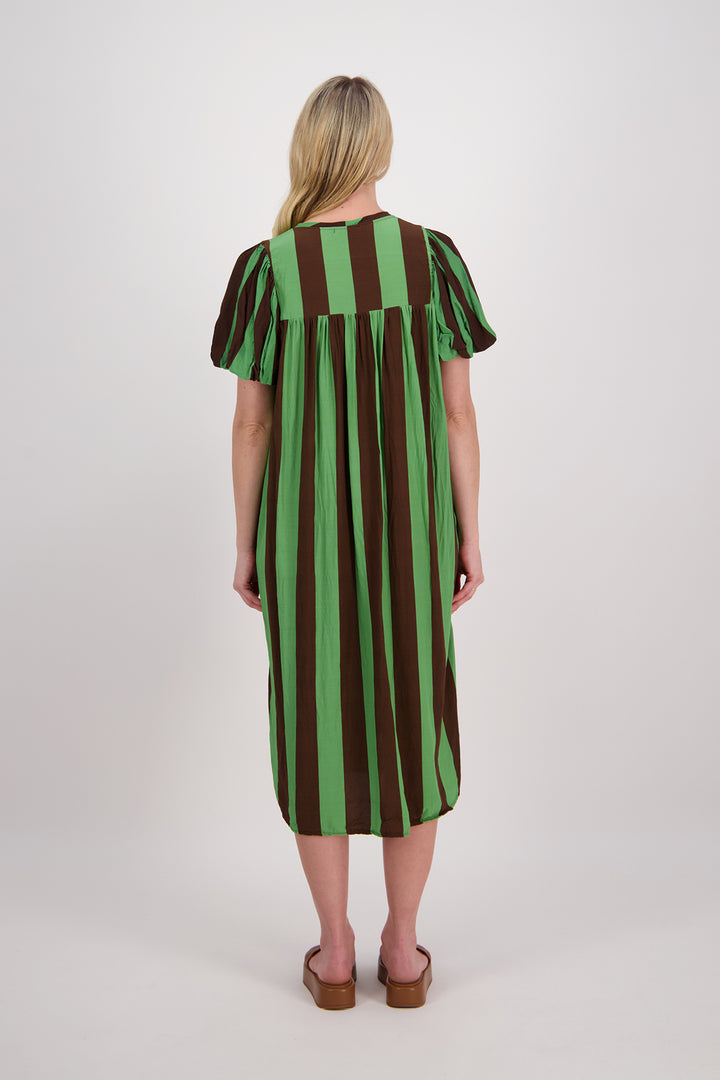 Petra Dress (Choc / Green Stripe)