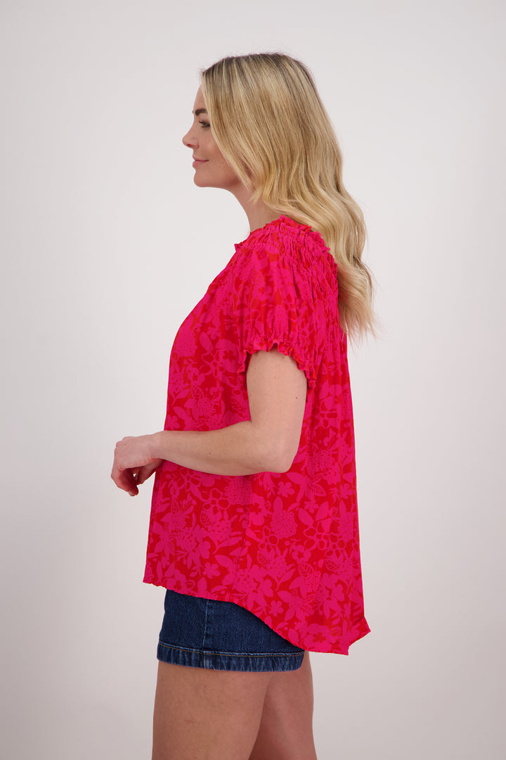 Polly Top (Pink/Red Floral)